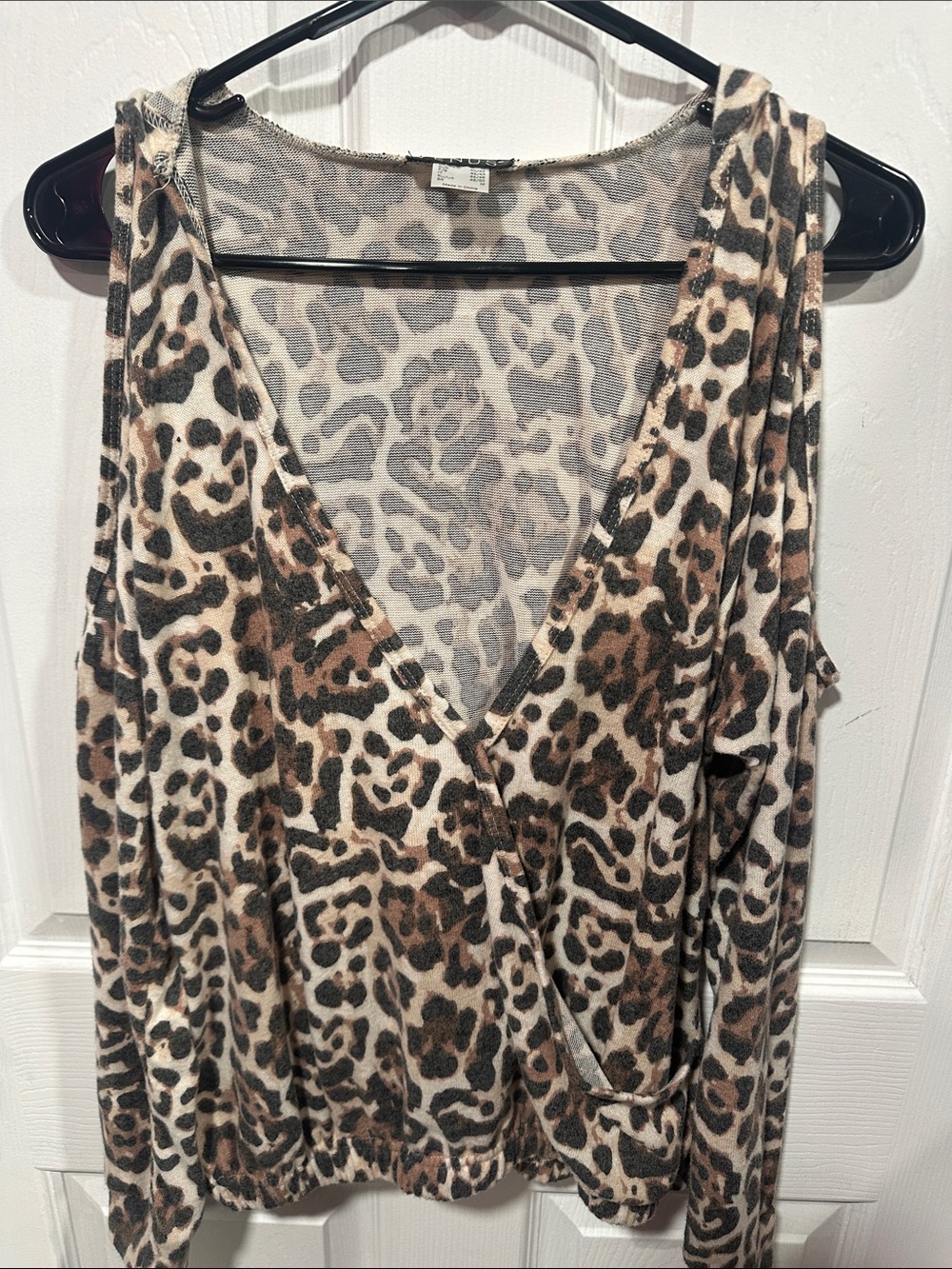 VENUS Leopard Print Surplice V-Neck Top - Brown, Black, Cream